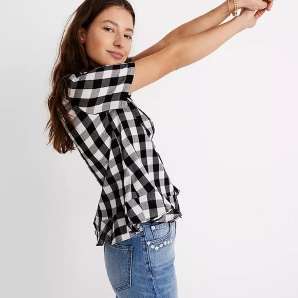 Madewell Women's Plaid Blouse with Ruffle Hem XS - Picture 2 of 6